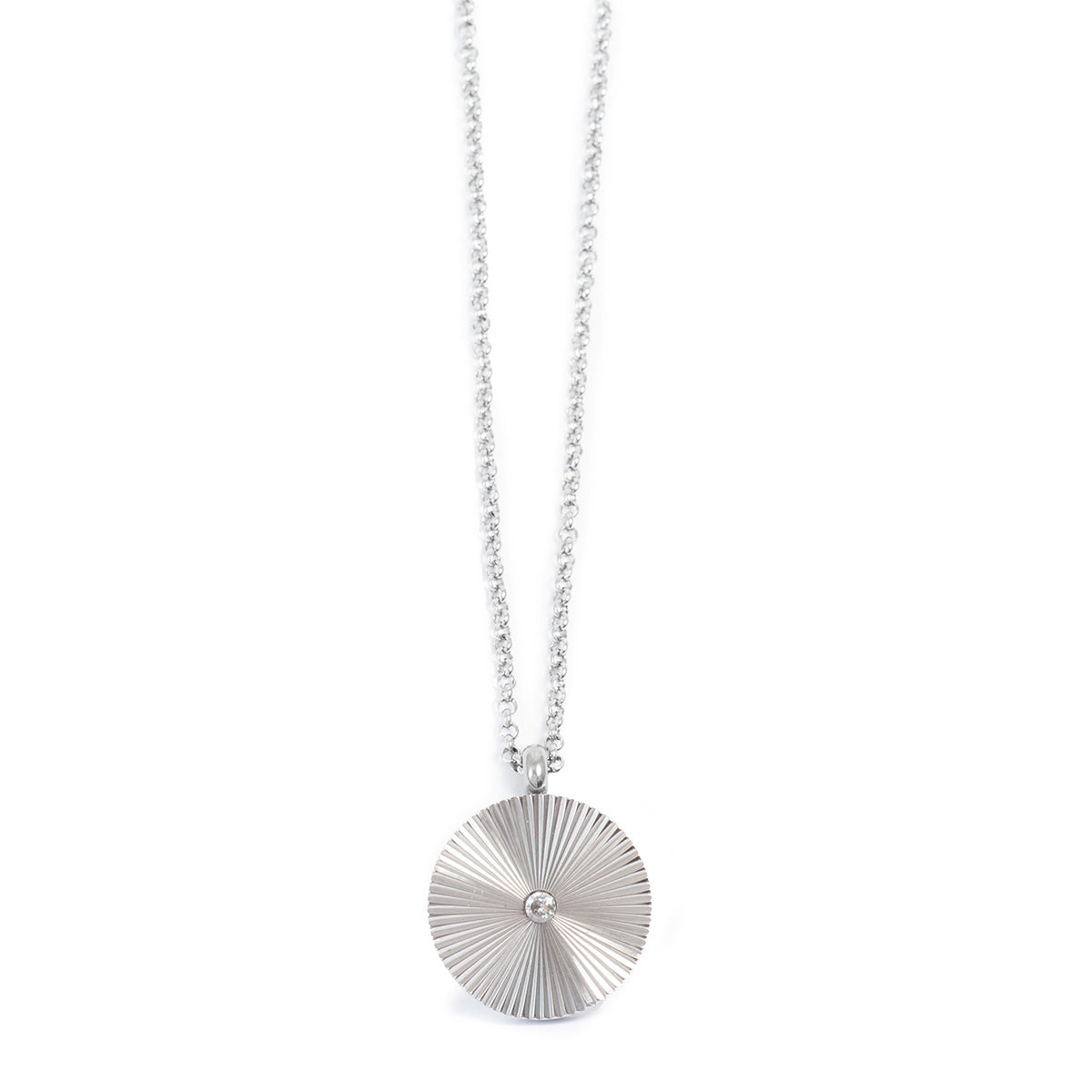 A&C Round Steel Silver/ Centered Stone Necklace